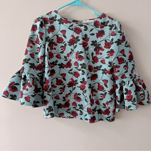 Alice + Olivia Tops - Alice & Olivia rose print woven ruffle peplum top ladies size small